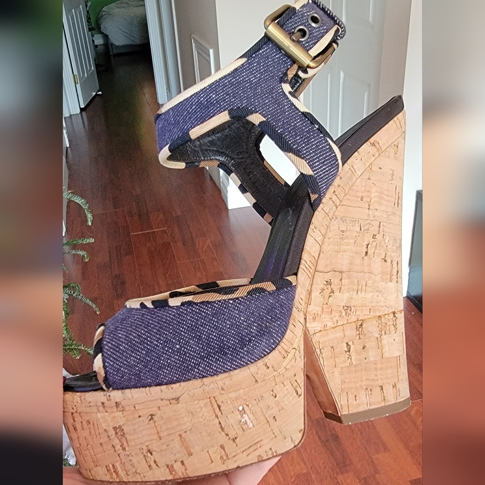 Giuseppe Zanotti Denim Leopard Print Wedges - Picture 4 of 4